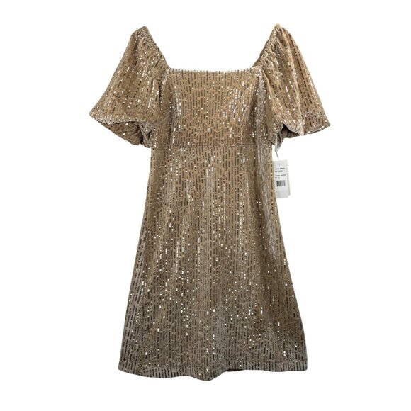Julia Jordan Gold Sequin Puff Sleeve cocktail mini Dress 90s Sparkly Size 6 - Picture 1 of 11